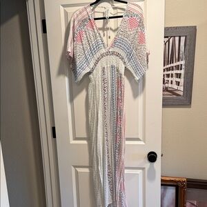 Lovestitch White and Pink Patterned Maxi Dress